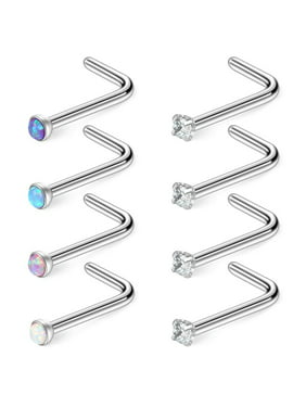 Ruifan 18G 316L Surgical Steel 1.5mm 2mm 2.5mm 3mm Opal /& Clear CZ Nose Screw Rings Studs Ring Body Piercing Jewelry 8PCS
